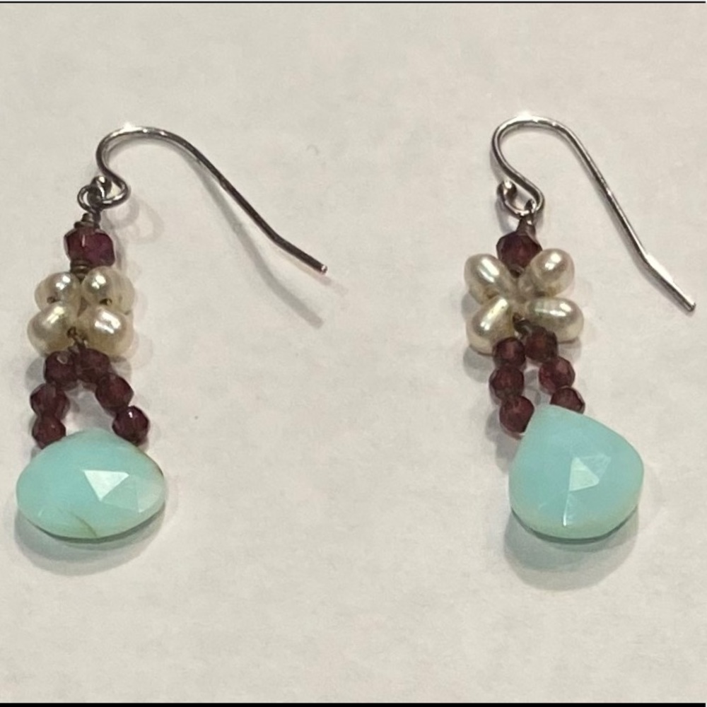 Sterling Silver Earrings w Turquoise & Seed Pearls